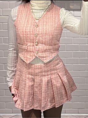 Blush Pink Vest and Pleated Skirt Set